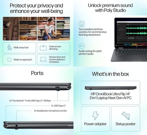HP Omnibook Ultra Flip Creator 2-in-1 Laptop 14.0" Touchscreen OLED 2.8K Display (Intel Ultra 7-258V, 32GB LPDDR5X, 1TB PCIe SSD, Active Pen, Backlit KB, Fingerprint, Win 11 Pro) w/USB-C Dock in Kuwait