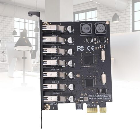 GOWENIC 7 Ports PCIe USB Expansion Card, USB 3.0 PCI Express Adapter Card with 2 Phase Independent Power Supply Module, 7 A Ports 5Gbps Bandwidth for 11/10/8/ Linux in Kuwait
