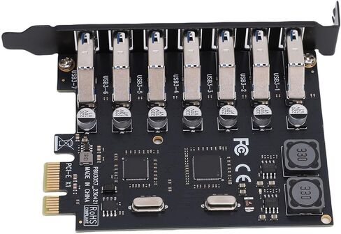 GOWENIC 7 Ports PCIe USB Expansion Card, USB 3.0 PCI Express Adapter Card with 2 Phase Independent Power Supply Module, 7 A Ports 5Gbps Bandwidth for 11/10/8/ Linux in Kuwait