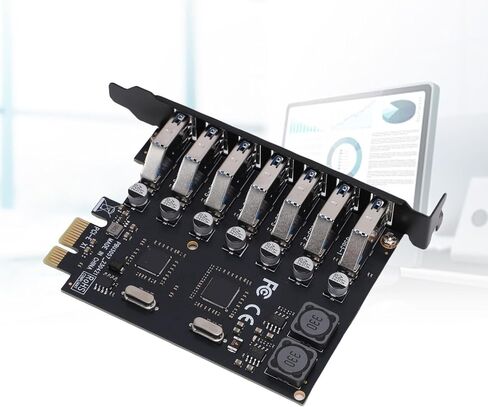 GOWENIC 7 Ports PCIe USB Expansion Card, USB 3.0 PCI Express Adapter Card with 2 Phase Independent Power Supply Module, 7 A Ports 5Gbps Bandwidth for 11/10/8/ Linux in Kuwait