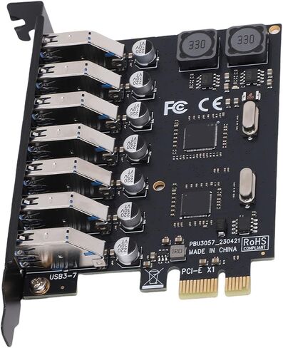 GOWENIC 7 Ports PCIe USB Expansion Card, USB 3.0 PCI Express Adapter Card with 2 Phase Independent Power Supply Module, 7 A Ports 5Gbps Bandwidth for 11/10/8/ Linux in Kuwait