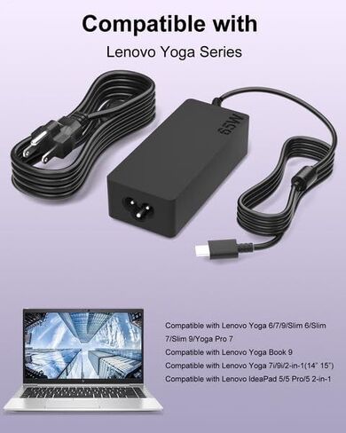 شاحن USB C بقدرة 65 واط متوافق مع Lenovo Yoga 7 7i 7x Pro 7 9 9i Aura Edition 2 في 1 14 15 16 بوصة متوافق مع Lenovo Ideapad Slim 3 5 الكمبيوتر المحمول Intel AMD Snapdragon Models Type C محول الطاقة in Kuwait
