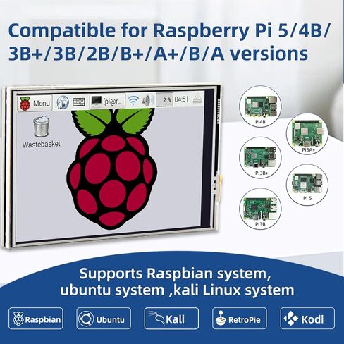 شاشة لمس 3.5 بوصة، لوحة عرض TFT LCD SPI مقاس 480x320 لـ Raspberry Pi 5/4B/3B+/3B/2B/B+/B (بدون HDMI) in Kuwait
