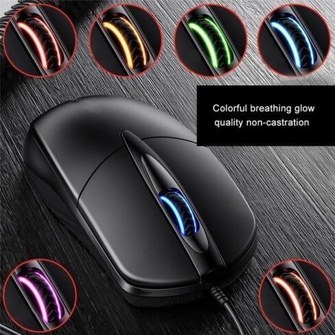 DABOS Wired Ergonomic Gaming Mouse with Colorful Breathing Glow, 1000 DPI Programmable, USB Interface, Black, for Office Home PC in Kuwait