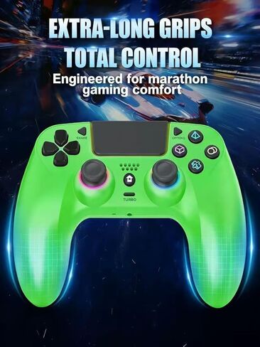 GUOC LED Wireless Controller for PS5 with Hall Effect Joystick and Trigger,4 Macron Boutton Extended Grip Controller Compatible with PS5 Pro/Slim/PC/MAC/IOS/Android, Dual Vibration, Remap/Turbo Function, 3.5mm Audio Jack（Green） in Kuwait