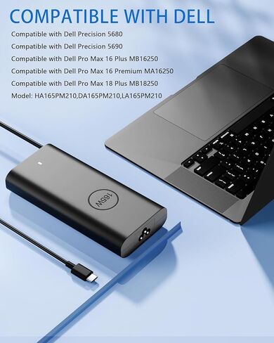 165W USB-c Laptop Charger for Dell Precision 5690 5680 5490 3580 3480 Mobile Workstations AI PC Latitude 7640 7340 5540 Pro Max 16 18 Plus Pro Max 16 18 Laptop Power AC Adapter in Kuwait
