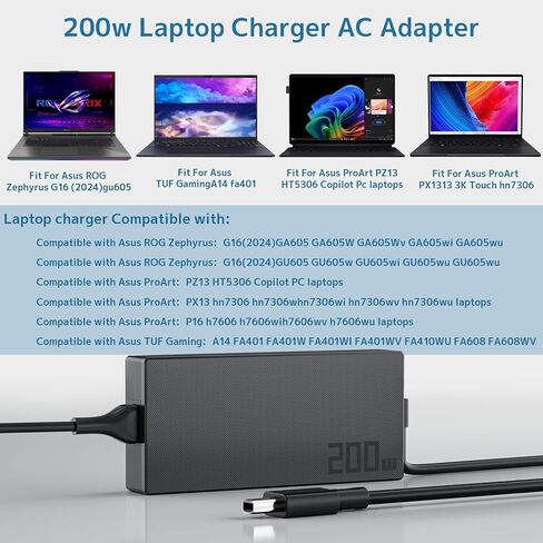 محول تيار متردد 200 وات Adp-200jb K مناسب لجهاز Asus Rog Zephyrus G16 Ga605w Gu605 Ga605 Tuf Gaming A14 Fa401 وProart Px13 P16 H7606 Pz13 Hn7306 موصل مستطيل لشاحن أجهزة الكمبيوتر المحمولة in Kuwait