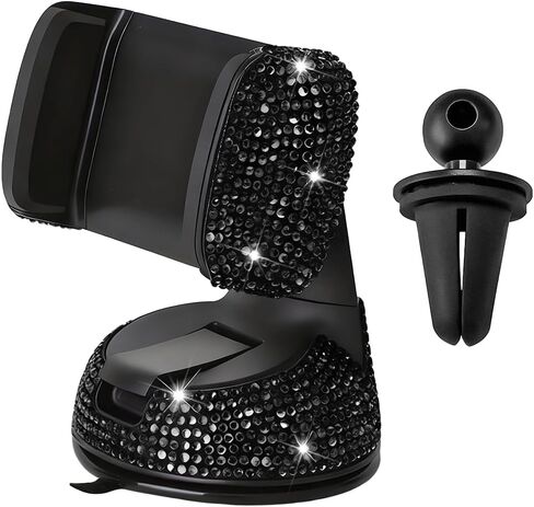 Bling Car Phone Holder, Rhinestone Vehicle Windshield Dashboard Cellphones Mount with Clamp, 360°Adjustable Diamond Automotive Air Vent Smartphones Stand, Universal Fit (Pink) in Kuwait