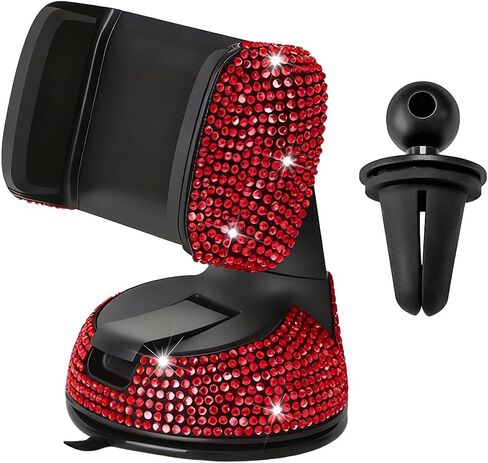 Bling Car Phone Holder, Rhinestone Vehicle Windshield Dashboard Cellphones Mount with Clamp, 360°Adjustable Diamond Automotive Air Vent Smartphones Stand, Universal Fit (Pink) in Saudi Arabia