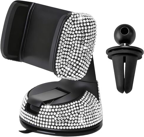 Bling Car Phone Holder, Rhinestone Vehicle Windshield Dashboard Cellphones Mount with Clamp, 360°Adjustable Diamond Automotive Air Vent Smartphones Stand, Universal Fit (Pink) in Saudi Arabia