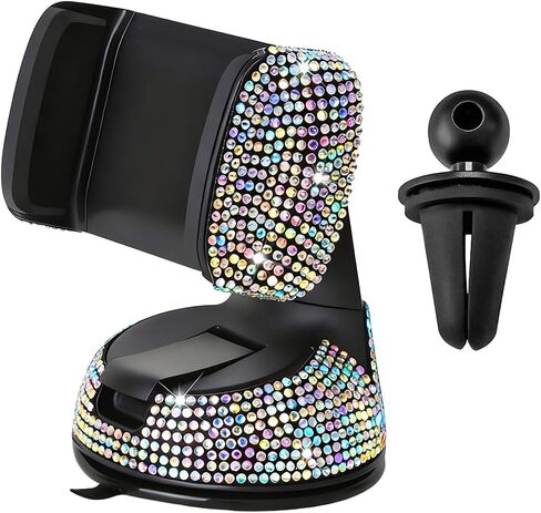 Bling Car Phone Holder, Rhinestone Vehicle Windshield Dashboard Cellphones Mount with Clamp, 360°Adjustable Diamond Automotive Air Vent Smartphones Stand, Universal Fit (Pink) in Saudi Arabia