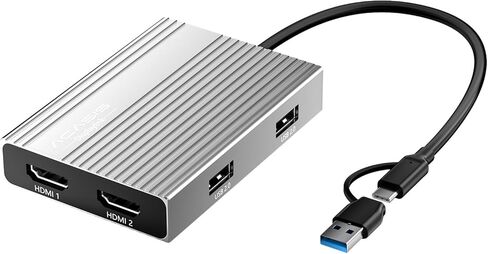 محول ACASIS USB C إلى HDMI DisplayLink مزدوج، 4K@60 هرتز، 2 منافذ HDMI و3 منافذ USB-A، شحن 100 وات PD، محطة إرساء USB C DisplayLink لأجهزة Mac M1/M2/M3/Windows، محول USB A/C إلى شاشة مزدوجة، فضي in Kuwait