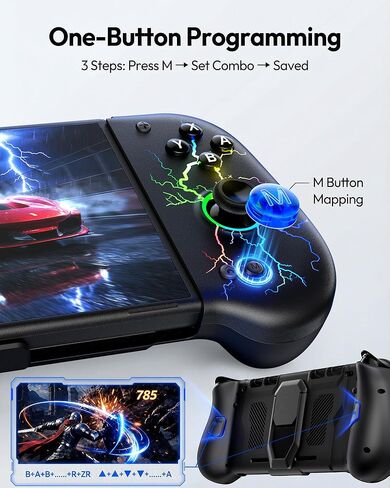 VOYEE Switch Controllers with Hall Effect Joystick & Kickstand for Switch/Switch OLED, Wireless Pro Controller Joypad with RGB Light, Turbo, Macro Programming, 4 Game Slot, Ergonomic Grip in Kuwait