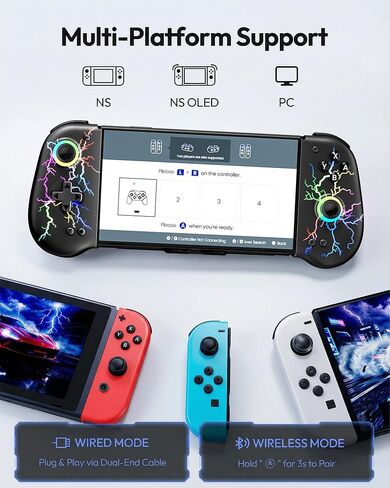 VOYEE Switch Controllers with Hall Effect Joystick & Kickstand for Switch/Switch OLED, Wireless Pro Controller Joypad with RGB Light, Turbo, Macro Programming, 4 Game Slot, Ergonomic Grip in Kuwait