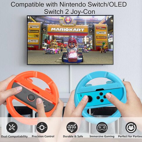 عجلة قيادة Lyvix لجهاز Nintendo Switch 2/1 Joy-Con - هدية عيد الميلاد، عجلة سباق متوافقة مع NS2/NS/OLED لـ Mario Kart World 2025، ملحقات مريحة مع مقابض إطلاق سريعة وتثبيت in Kuwait