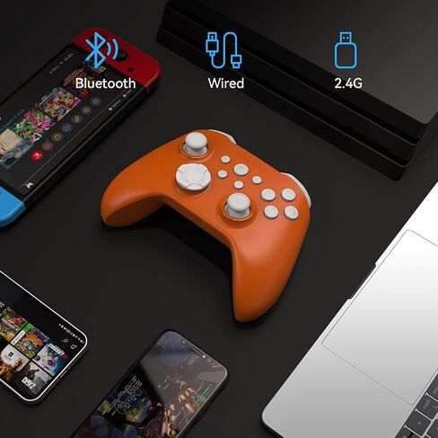 وحدة تحكم ShanWan اللاسلكية للكمبيوتر الشخصي، iPhone، Android، Switch، Steam، Gamepad 2.4G وحدة تحكم بلوتوث مع مشغل تأثير Hall، Turbo، اهتزاز الدمدمة (برتقالي) in Kuwait