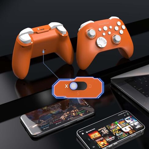 وحدة تحكم ShanWan اللاسلكية للكمبيوتر الشخصي، iPhone، Android، Switch، Steam، Gamepad 2.4G وحدة تحكم بلوتوث مع مشغل تأثير Hall، Turbo، اهتزاز الدمدمة (برتقالي) in Kuwait