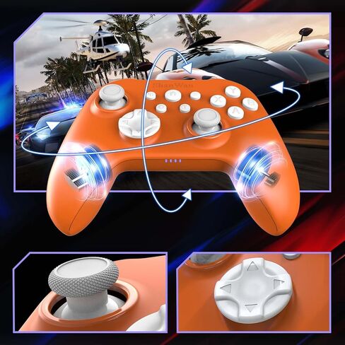 وحدة تحكم ShanWan اللاسلكية للكمبيوتر الشخصي، iPhone، Android، Switch، Steam، Gamepad 2.4G وحدة تحكم بلوتوث مع مشغل تأثير Hall، Turbo، اهتزاز الدمدمة (برتقالي) in Kuwait