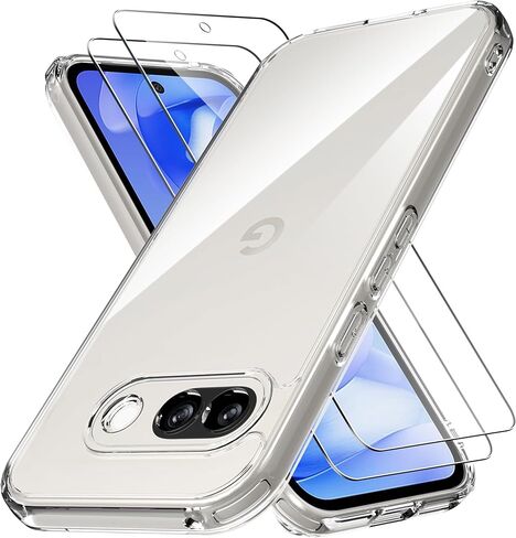 Anoowkoa Designed for Google Pixel 10a Case with 2 Pack Tempered Glass Screen Protector.Anti Yellowing Clear Phone Case[Military Grade Protection] High Transparency.Anti-Scratch.Transparent in Saudi Arabia