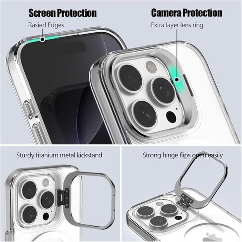 Nvollnoe for iPhone 16 Pro Case Compatible with MagSafe Military Grade Shockproof Heavy Duty Protective Adjustable Kickstand Matte Semi Clear Phone Cover for iPhone 16 Pro(Clear) in Kuwait