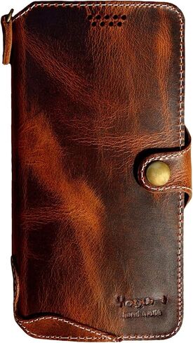 Yogurt Case Compatible for iPhone 15 Pro Max, Genuine Leather Wallet Cover Compatible for iPhone 15 Pro Max, 6.7-inch Handmade Dark Brown in Kuwait
