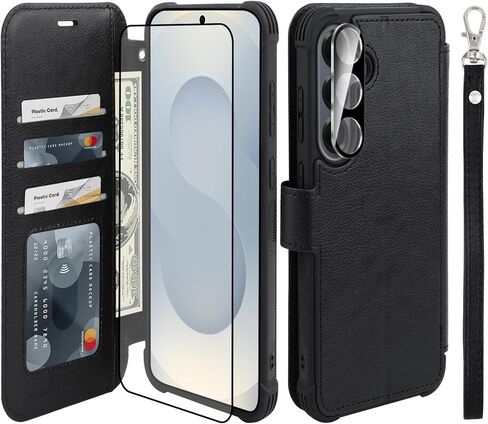 حافظة محفظة VANAVAGY لهاتف Galaxy S25 Ultra مع حامل بطاقة RFID، غطاء هاتف مغناطيسي من الجلد القابل للطي مع حزام معصم لحقيبة الشحن اللاسلكي لهاتف S25ultra 6.9 بوصة، ذهبي وردي in Kuwait