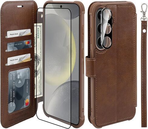 حافظة محفظة VANAVAGY لهاتف Galaxy S25 Ultra مع حامل بطاقة RFID، غطاء هاتف مغناطيسي من الجلد القابل للطي مع حزام معصم لحقيبة الشحن اللاسلكي لهاتف S25ultra 6.9 بوصة، ذهبي وردي in Kuwait