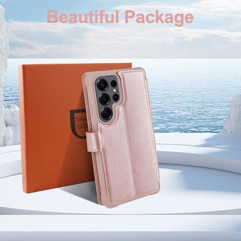حافظة محفظة VANAVAGY لهاتف Galaxy S25 Ultra مع حامل بطاقة RFID، غطاء هاتف مغناطيسي من الجلد القابل للطي مع حزام معصم لحقيبة الشحن اللاسلكي لهاتف S25ultra 6.9 بوصة، ذهبي وردي in Kuwait
