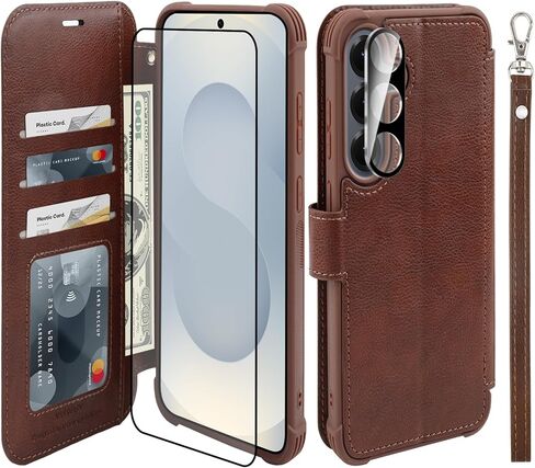 حافظة محفظة VANAVAGY لهاتف Galaxy S25 Ultra مع حامل بطاقة RFID، غطاء هاتف مغناطيسي من الجلد القابل للطي مع حزام معصم لحقيبة الشحن اللاسلكي لهاتف S25ultra 6.9 بوصة، ذهبي وردي in Kuwait