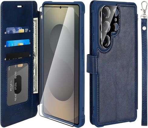 حافظة محفظة VANAVAGY لهاتف Galaxy S25 Ultra مع حامل بطاقة RFID، غطاء هاتف مغناطيسي من الجلد القابل للطي مع حزام معصم لحقيبة الشحن اللاسلكي لهاتف S25ultra 6.9 بوصة، ذهبي وردي in Kuwait