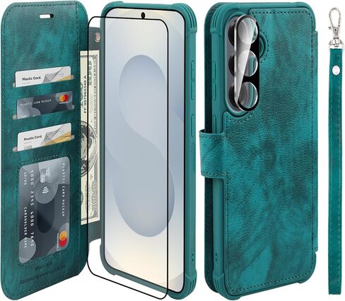 حافظة محفظة VANAVAGY لهاتف Galaxy S25 Ultra مع حامل بطاقة RFID، غطاء هاتف مغناطيسي من الجلد القابل للطي مع حزام معصم لحقيبة الشحن اللاسلكي لهاتف S25ultra 6.9 بوصة، ذهبي وردي in Kuwait