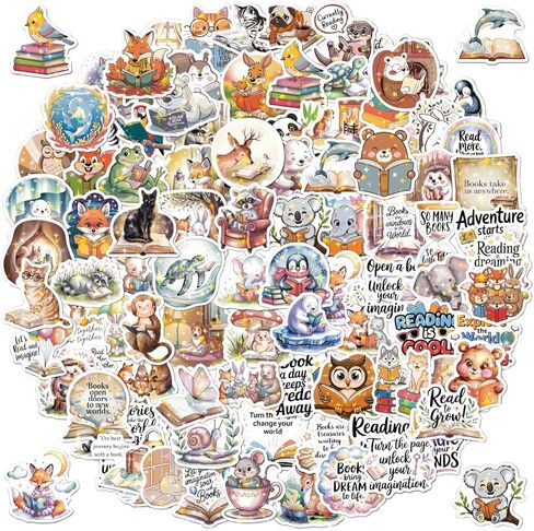 200Pcs Cute Dinosaur Cat Ghost Bookish Stickers, Pastel Magical Book Lover Vinyl Decals for Water Bottle, Laptop, Journal & Planner, Introverted Book Club Decor in Kuwait