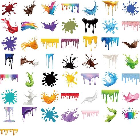 50Pcs Dripping Paint Stickers, Aesthetic Dopamine Colors Stickers for Scrapbook Journaling Suitcase Photo Album Laptop Skateboard Bike Kindle Water Bottle, Waterproof PET Transparent Decals in Kuwait