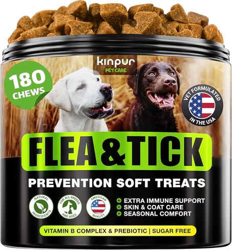 Flea and Tick Prevention Chewable for Dogs - No Collars, No Mess - Easy Help with Flea and Tick for Dogs - American Quality - for All Breeds and Ages - Duck-Flavored Treats - 180 Flea Chews for Dogs in Saudi Arabia