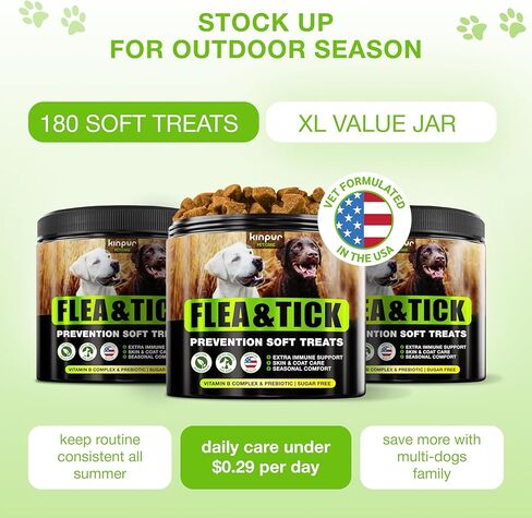 Flea and Tick Prevention Chewable for Dogs - No Collars, No Mess - Easy Help with Flea and Tick for Dogs - American Quality - for All Breeds and Ages - Duck-Flavored Treats - 180 Flea Chews for Dogs in Saudi Arabia