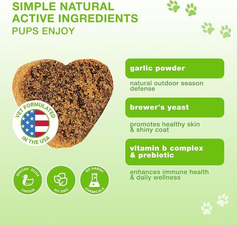 Flea and Tick Prevention Chewable for Dogs - No Collars, No Mess - Easy Help with Flea and Tick for Dogs - American Quality - for All Breeds and Ages - Duck-Flavored Treats - 180 Flea Chews for Dogs in Saudi Arabia