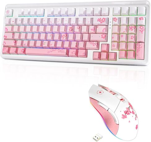 مجموعة لوحة مفاتيح ميكانيكية لاسلكية DAREU EK98pro Sakura Pink وماوس ألعاب لاسلكي in Kuwait