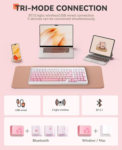 مجموعة لوحة مفاتيح ميكانيكية لاسلكية DAREU EK98pro Sakura Pink وماوس ألعاب لاسلكي in Kuwait
