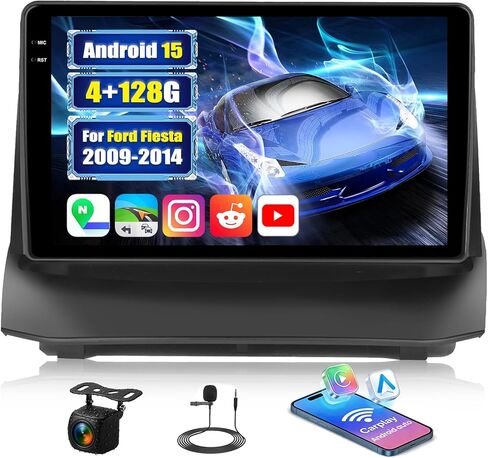 [4G+128G] Car Radio for Ford Fiesta 2009-2014 with Wireless CarPlay Android Auto,9" Touchscreen Ford Fiesta Android 15 Car Stereo with Mirror Link WiFi GPS,Bluetooth,FM/RDS SWC EQ+AHD Backup Camera in Kuwait