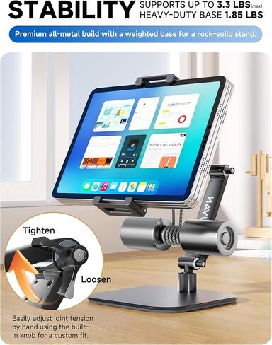 Portable Monitor Stand, Large Clamp - Heavy Duty Aluminum Desktop, Knob-Locking Adjustable Arm Mount for 7.9-18.5" Portable Monitors & Tablets, Max Load 3.3 lbs (Black) in Kuwait