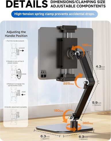 Portable Monitor Stand, Large Clamp - Heavy Duty Aluminum Desktop, Knob-Locking Adjustable Arm Mount for 7.9-18.5" Portable Monitors & Tablets, Max Load 3.3 lbs (Black) in Kuwait
