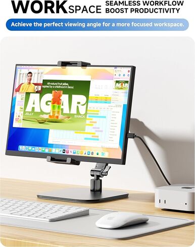 Portable Monitor Stand, Large Clamp - Heavy Duty Aluminum Desktop, Knob-Locking Adjustable Arm Mount for 7.9-18.5" Portable Monitors & Tablets, Max Load 3.3 lbs (Black) in Kuwait