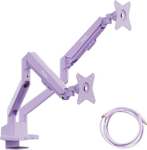 Pixio PS1D Wave Purple Dual Monitor Arm with Purple HDMI 2.1 Cable Ultra Certified Ultra High Speed 6FT 8K 60Hz 4K 120Hz Nylon Braided in Kuwait