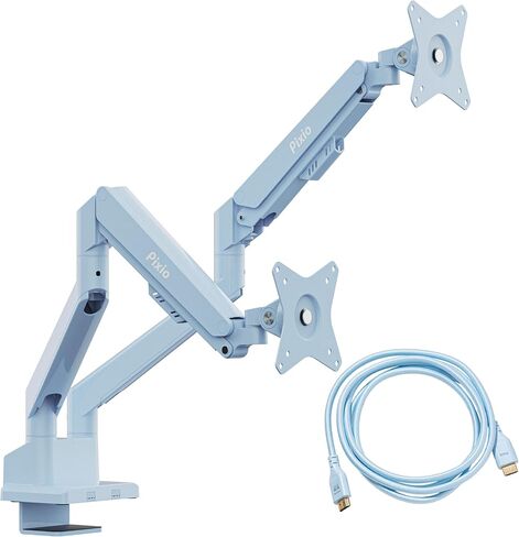 Pixio PS1D Wave Blue Dual Monitor Arm with Blue HDMI 2.1 Cable Ultra Certified Ultra High Speed 6FT 8K 60Hz 4K 120Hz Nylon Braided in Kuwait