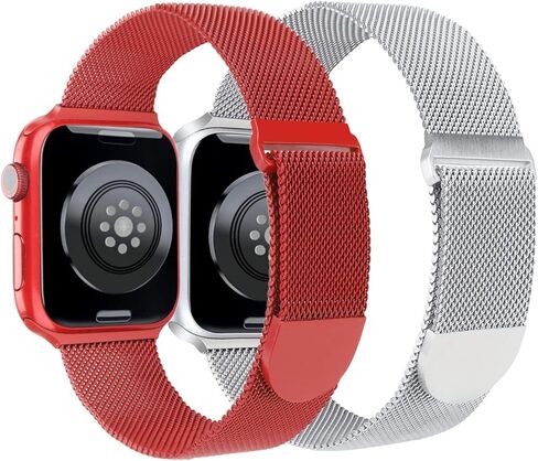 سوار معدني متوافق مع أساور ساعة Apple 38 مم 40 مم 41 مم 42 مم 44 مم 45 مم 46 مم 49 مم Ultra 3/2/1، حزام مغناطيسي بحلقة شبكية من الفولاذ المقاوم للصدأ لسلسلة iWatch 11 10 9 8 SE 7 6 5 4 3 2 1 in Kuwait
