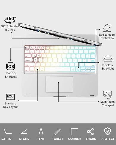 Swivel Keyboard Case for iPad Pro 13 inch M5/M4 & iPad Air 13 M4/M3/M2 & iPad Pro 12.9(6th/5th/4th/3rd Gen) Case with Keyboard, 360° Rotating Cover with Pen Holder, RGB Backlit,Trackpad,Pencil Holder in Kuwait