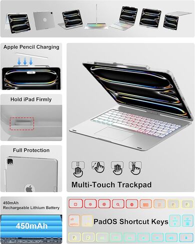 Swivel Keyboard Case for iPad Pro 13 inch M5/M4 & iPad Air 13 M4/M3/M2 & iPad Pro 12.9(6th/5th/4th/3rd Gen) Case with Keyboard, 360° Rotating Cover with Pen Holder, RGB Backlit,Trackpad,Pencil Holder in Kuwait