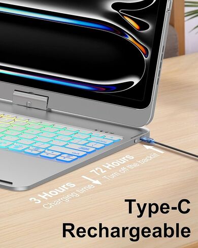 Swivel Keyboard Case for iPad Pro 13 inch M5/M4 & iPad Air 13 M4/M3/M2 & iPad Pro 12.9(6th/5th/4th/3rd Gen) Case with Keyboard, 360° Rotating Cover with Pen Holder, RGB Backlit,Trackpad,Pencil Holder in Kuwait