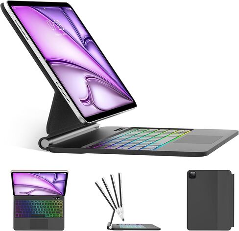 Swivel Keyboard Case for iPad Pro 13 inch M5/M4 & iPad Air 13 M4/M3/M2 & iPad Pro 12.9(6th/5th/4th/3rd Gen) Case with Keyboard, 360° Rotating Cover with Pen Holder, RGB Backlit,Trackpad,Pencil Holder in Kuwait