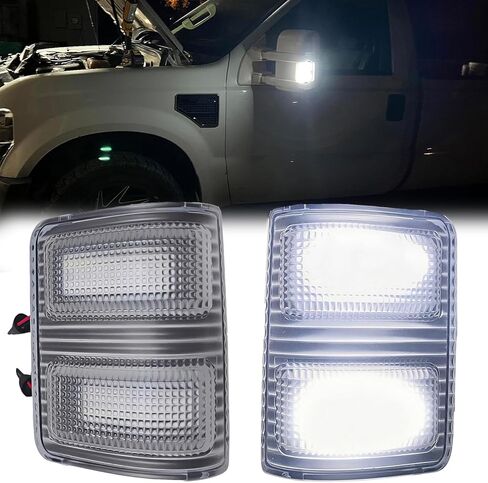LED مرآة جانبية علامة بدوره أضواء إشارة مصباح وقوف السيارات متوافق مع 2008-2016 F250 F350 F450 F550 شاحنة بيك اب فائقة التحمل، جانب السائق وجانب الركاب (عدسة واضحة بيضاء LED) in Kuwait